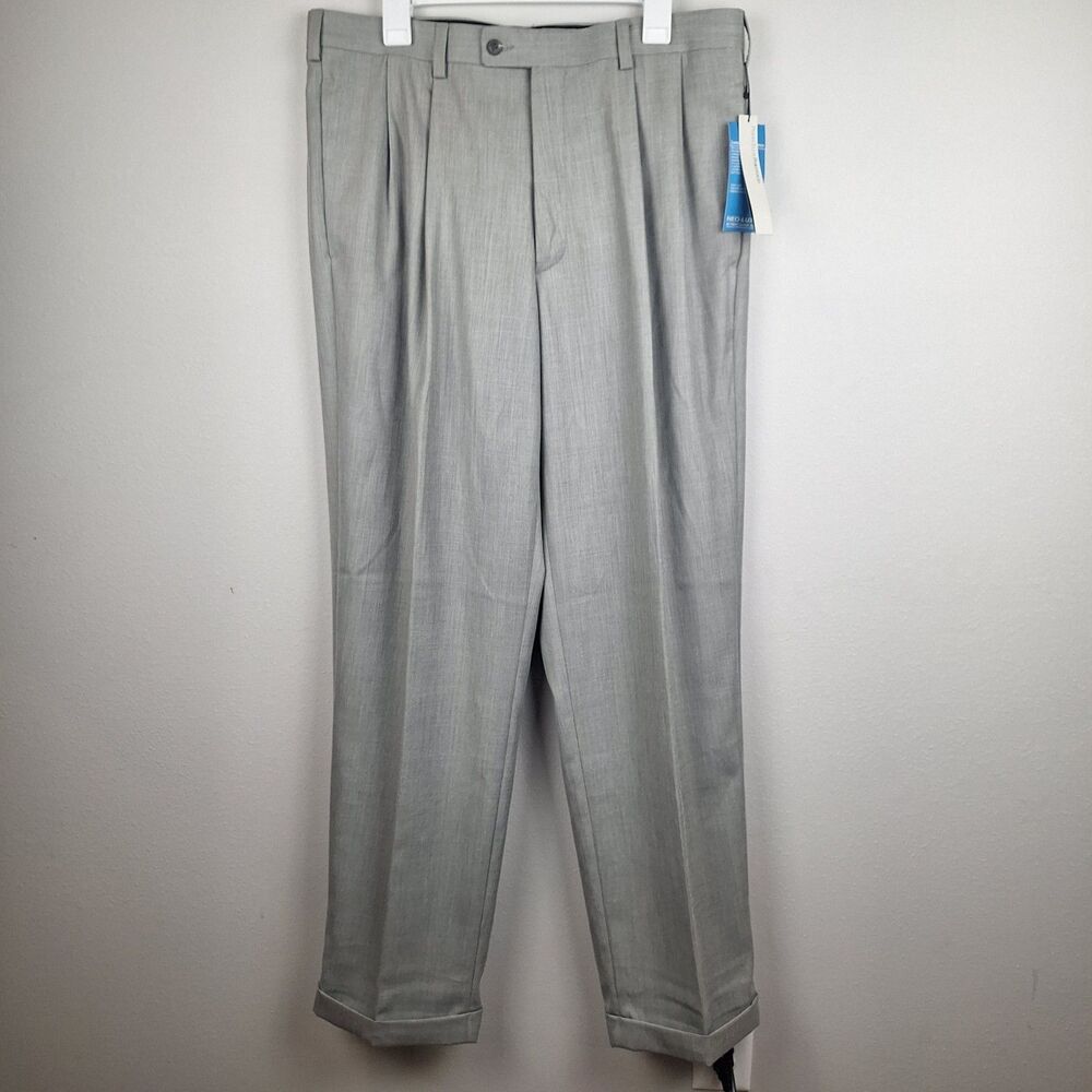 Perry Ellis Portfolio Men's Pleated Dress Pants 36x34 Light Gray Tightrope NWT